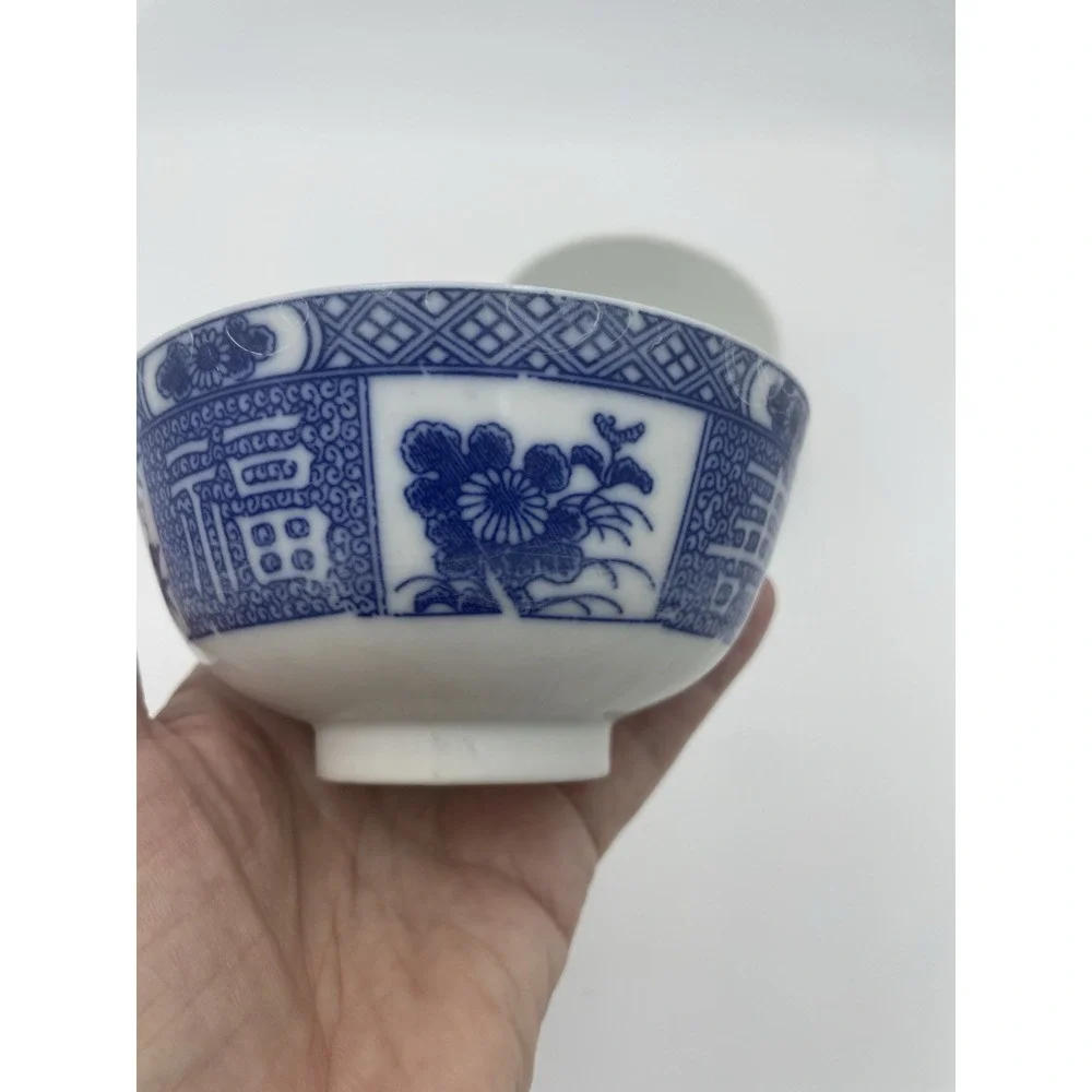 Set of 3 Antique Japanese‎ Chinese Asian Blue & White Rice Bowls
